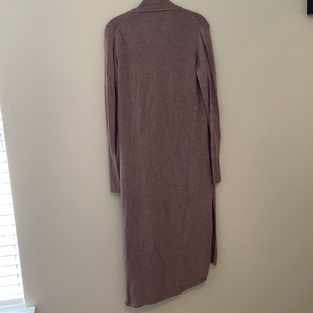 H by Halston Open Front High Low Duster Cardigan Long Sleeve Heather Iron Taupe - Picture 10 of 13